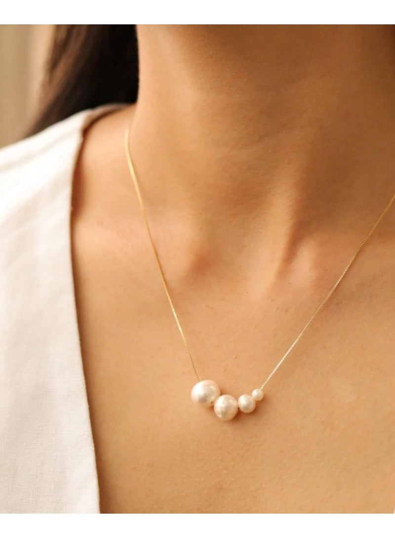 Huitich Minimalist Pearl Cluster Pendant Necklace Adjustable Gold Color Chain  - Image 3