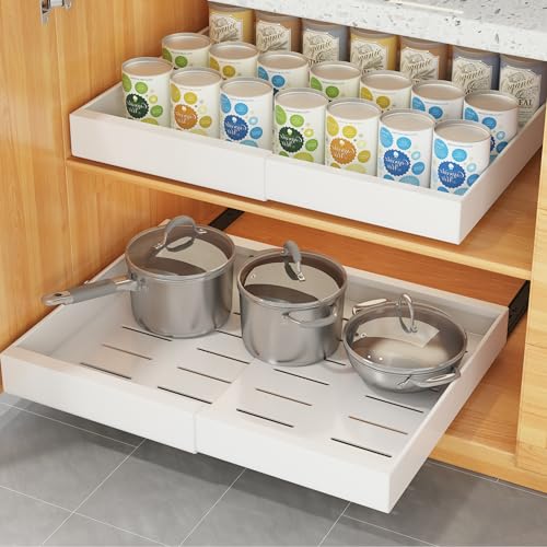 ASDICOXB COVAODQ 1 Pack Pull Out Cabinet Organizer Extendable Sliding Slide Out Pantry Shelves Storage No Punch for Kitchen Base Cabinet Organization, Pantry, Bathroom Adjustable Width 12.4" to 20.4" - Image 1