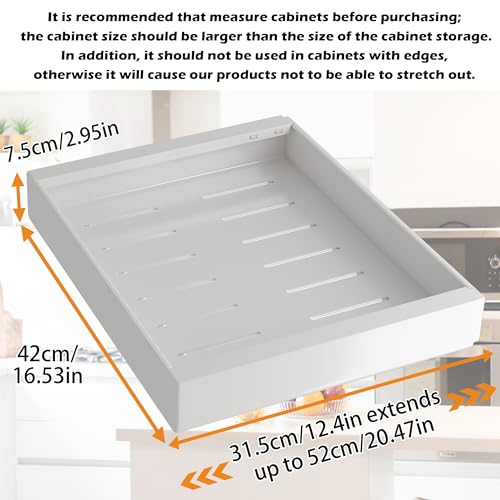ASDICOXB COVAODQ 1 Pack Pull Out Cabinet Organizer Extendable Sliding Slide Out Pantry Shelves Storage No Punch for Kitchen Base Cabinet Organization, Pantry, Bathroom Adjustable Width 12.4" to 20.4" - Image 2