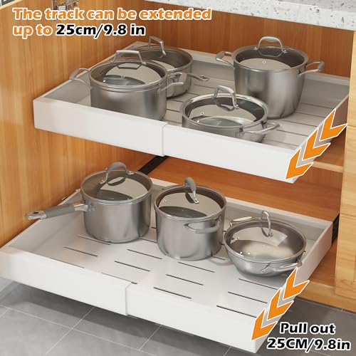 ASDICOXB COVAODQ 1 Pack Pull Out Cabinet Organizer Extendable Sliding Slide Out Pantry Shelves Storage No Punch for Kitchen Base Cabinet Organization, Pantry, Bathroom Adjustable Width 12.4" to 20.4" - Image 3