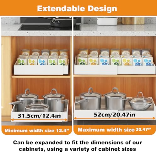 ASDICOXB COVAODQ 1 Pack Pull Out Cabinet Organizer Extendable Sliding Slide Out Pantry Shelves Storage No Punch for Kitchen Base Cabinet Organization, Pantry, Bathroom Adjustable Width 12.4" to 20.4" - Image 4