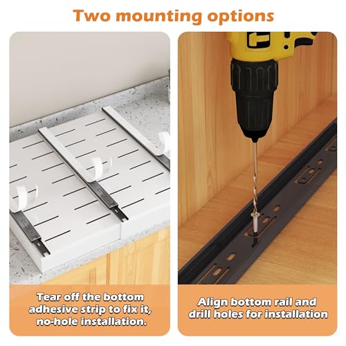 ASDICOXB COVAODQ 1 Pack Pull Out Cabinet Organizer Extendable Sliding Slide Out Pantry Shelves Storage No Punch for Kitchen Base Cabinet Organization, Pantry, Bathroom Adjustable Width 12.4" to 20.4" - Image 5