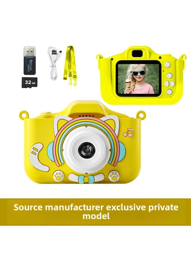 Explosions Children's Camera HD 9600W SLR Mini Camera Children's Educational Toys Products-Colour:Rainbow Cat Yellow (64g+ Card Reader)  - Image 1