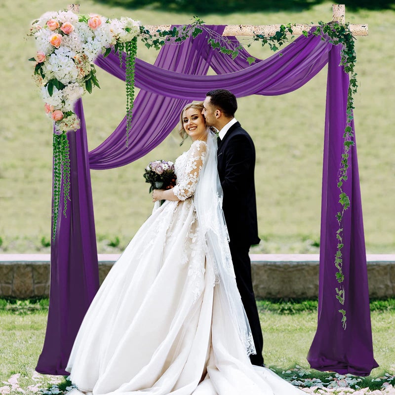 Pardecor Chiffon Wedding Arch Draping Fabric 2 Panels 6 Yard Purple Ceremony Outdoor 29x18ft Long Drapery Tulle for Arch Arbor Party Archway Purple