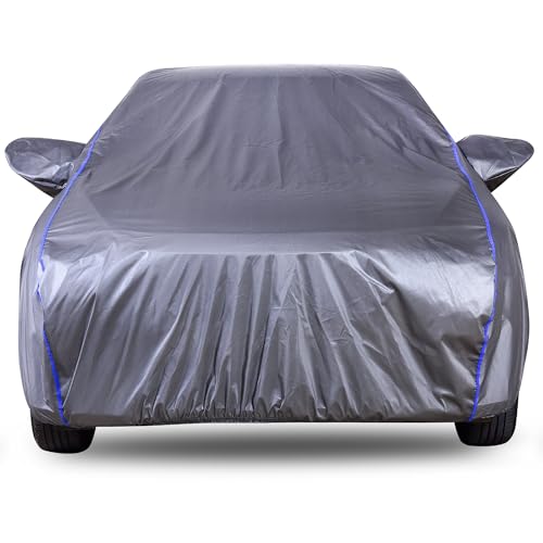 Autofact Waterproof Car Body Cover Compatible with Maruti Alto 800 (2012 to 2022), with Mirror Pockets, 210D Waterproof Grey Color Fabric, with Blue Piping, Shinning Look - Image 1