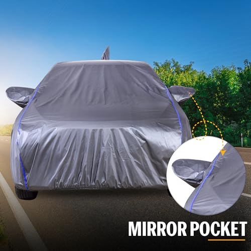 Autofact Waterproof Car Body Cover Compatible with Maruti Alto 800 (2012 to 2022), with Mirror Pockets, 210D Waterproof Grey Color Fabric, with Blue Piping, Shinning Look - Image 4