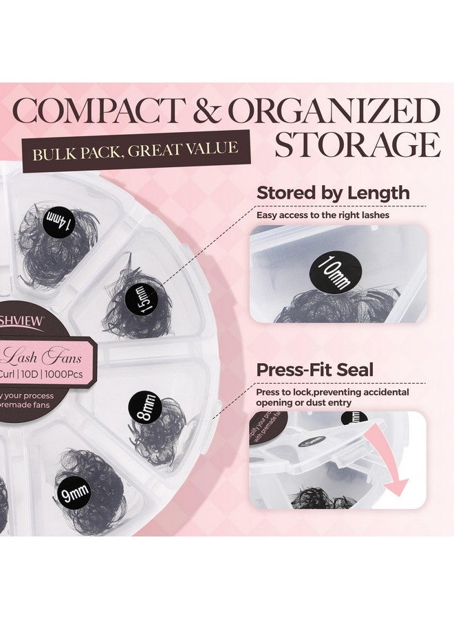 لاش فيو رموش LASHVIEW 1000 مروحة 10D جاهزة للتركيب، وصلات رموش متنوعة جاهزة للتركيب، رموش مجعدة على شكل حرف D، رموش مدببة جاهزة للتركيب، رموش سائبة مصنوعة يدويًا، قاعدة رفيعة (10D-0.07D، 8-15 مم) - Image 5