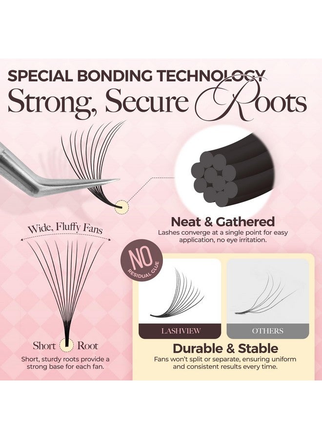 لاش فيو رموش LASHVIEW 1000 مروحة 10D جاهزة للتركيب، وصلات رموش متنوعة جاهزة للتركيب، رموش مجعدة على شكل حرف D، رموش مدببة جاهزة للتركيب، رموش سائبة مصنوعة يدويًا، قاعدة رفيعة (10D-0.07D، 8-15 مم) - Image 3