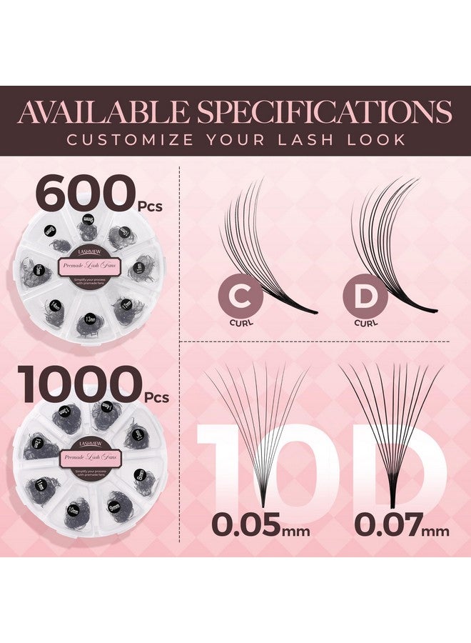 لاش فيو رموش LASHVIEW 1000 مروحة 10D جاهزة للتركيب، وصلات رموش متنوعة جاهزة للتركيب، رموش مجعدة على شكل حرف D، رموش مدببة جاهزة للتركيب، رموش سائبة مصنوعة يدويًا، قاعدة رفيعة (10D-0.07D، 8-15 مم) - Image 4