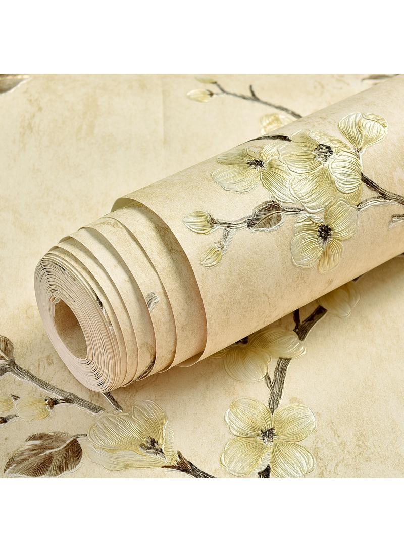 Bluejw Vintage Stick Wallpaper Thickened 3D Stereoscopic Non-Woven Wallpaper Garden Flower Tree Stickers Wallpaper Self-Adhesive Removable For Living Room Bedroom Wallpaper Roll 0.53X10m - Image 1
