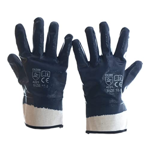WYATT Fully Coated Nitrile Gloves Safety Work Gloves reinforced safety cuff Multipurpose, Blue/White 4 Pairs (Pack of 8) - Image 1