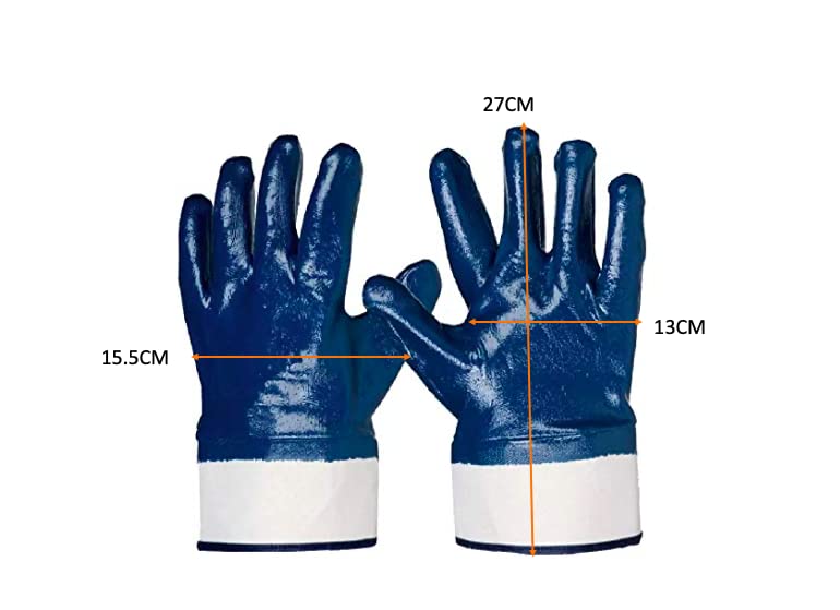 WYATT Fully Coated Nitrile Gloves Safety Work Gloves reinforced safety cuff Multipurpose, Blue/White 4 Pairs (Pack of 8) - Image 2