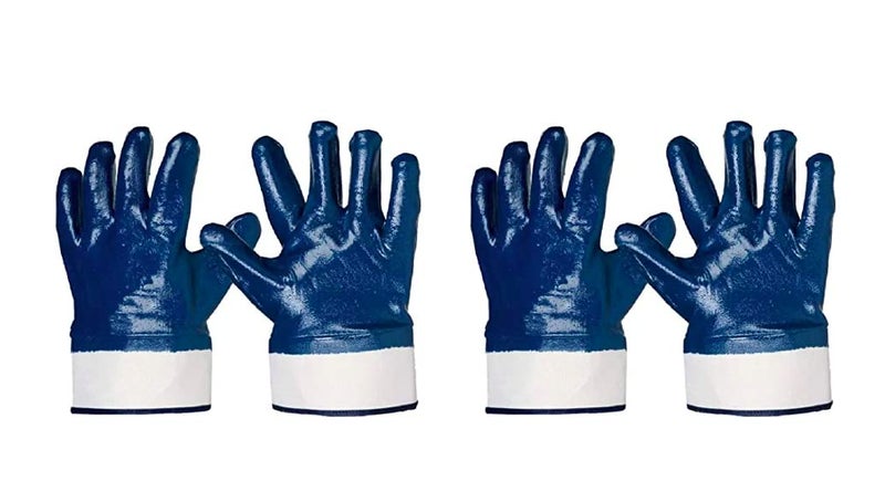 WYATT Fully Coated Nitrile Gloves Safety Work Gloves reinforced safety cuff Multipurpose, Blue/White 4 Pairs (Pack of 8) - Image 5