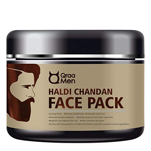 Qraa Men Haldi Chandan Face Pack | For Skin Brightening & Lightening | Made With Turmeric Oil & Sandalwood | Reduces Acne, Blackheads & Oily Skin | Natural Skincare For Men | 120GM - Image 1