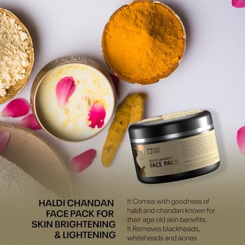 Qraa Men Haldi Chandan Face Pack | For Skin Brightening & Lightening | Made With Turmeric Oil & Sandalwood | Reduces Acne, Blackheads & Oily Skin | Natural Skincare For Men | 120GM - Image 2