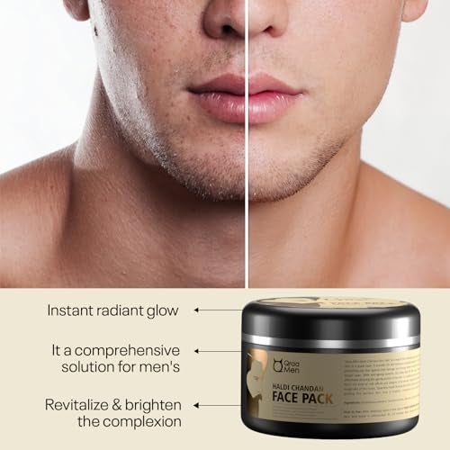 Qraa Men Haldi Chandan Face Pack | For Skin Brightening & Lightening | Made With Turmeric Oil & Sandalwood | Reduces Acne, Blackheads & Oily Skin | Natural Skincare For Men | 120GM - Image 3