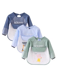 KASTWAVE Baby Bibs with Sleeves Waterproof Feeding Bibs, 3 Pcs Unisex Baby Bibs, Waterproof Bib for Toddlers, Machine Washable for Nursing Eating Playing Painting 6 Months to 3 Years Old  - Image 1