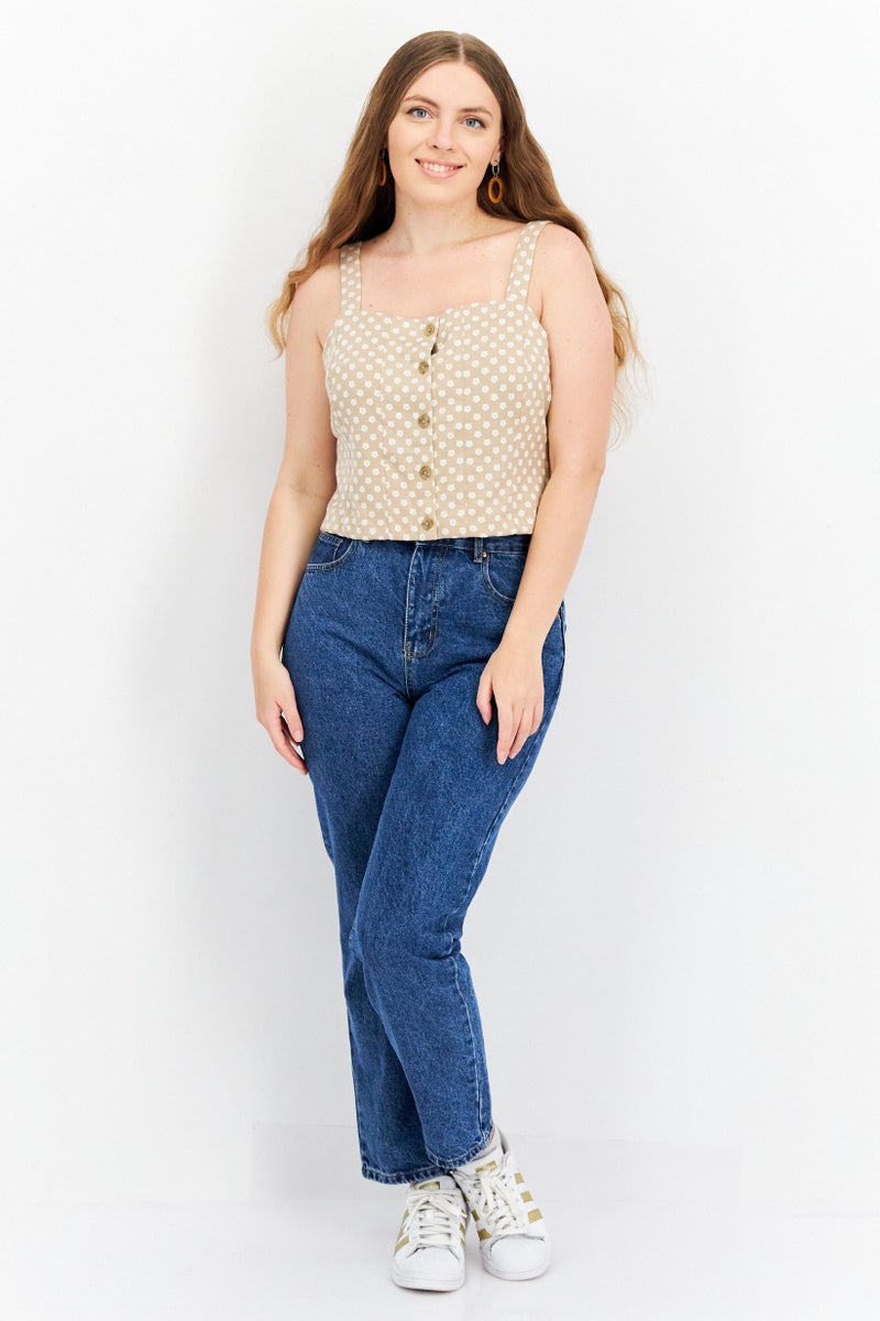 Riley & Rae Women Square Neck Sleeveless Floral Top, Taupe - Image 2