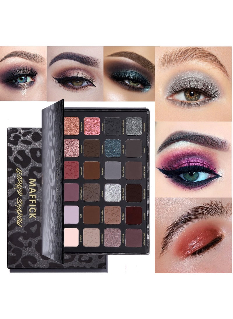 maffick - MAFFICK 24-Color Leopard Eyeshadow Palette - Color Changing Pearl Light, Matte Finish, Long-lasting Makeup - Image 1