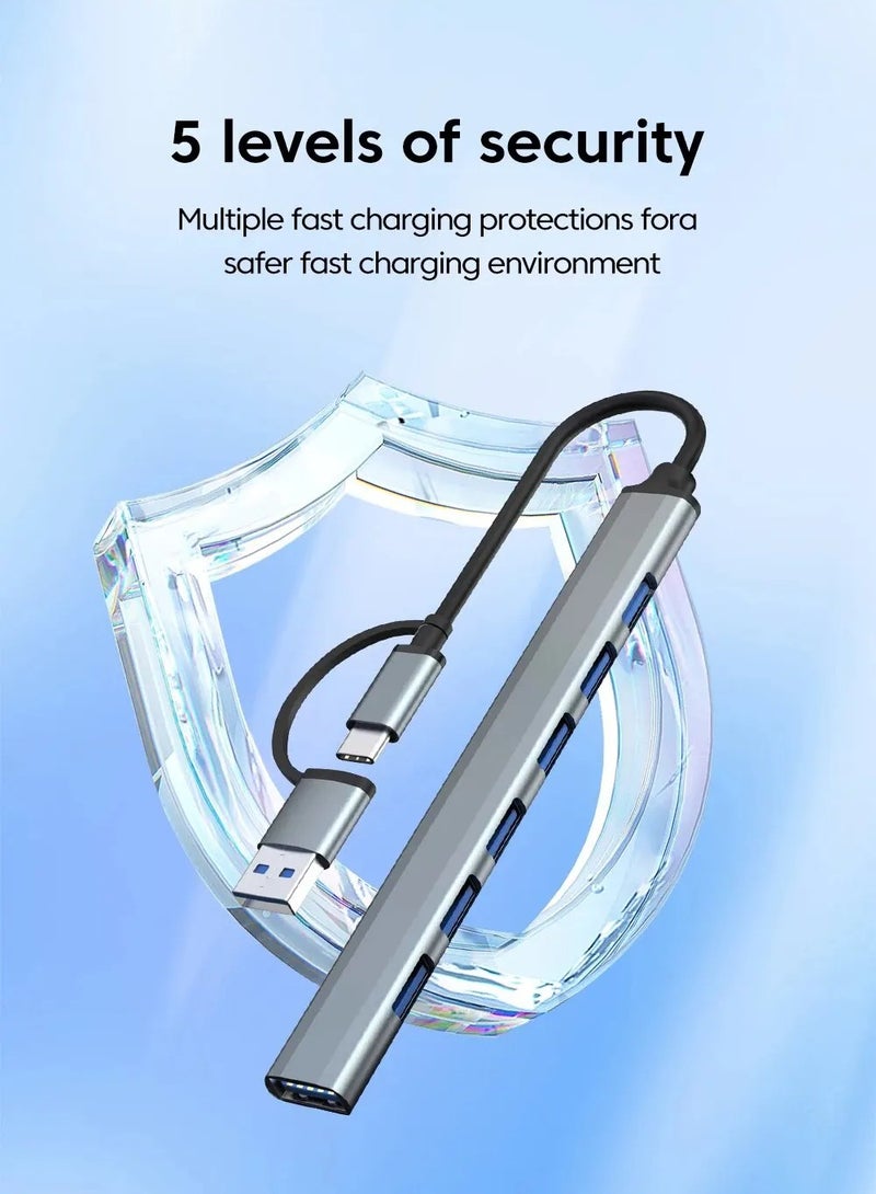 Digital Home USB C + USB Type A Hub 7 in2, 7 Ports USB Charging Extender Data Hub Splitter Extension, USB 3.0 Compatible with MacBook Pro & Air USB C Laptop and Other Type C Devices - Image 2