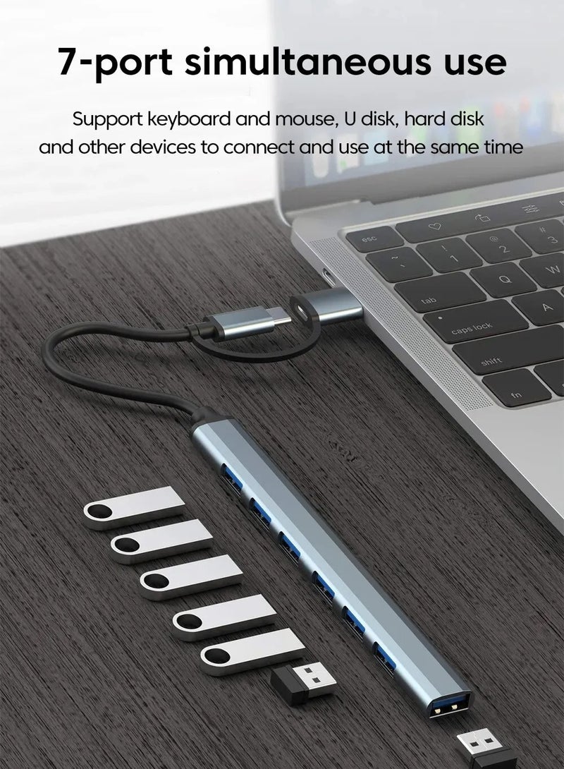 Digital Home USB C + USB Type A Hub 7 in2, 7 Ports USB Charging Extender Data Hub Splitter Extension, USB 3.0 Compatible with MacBook Pro & Air USB C Laptop and Other Type C Devices - Image 3