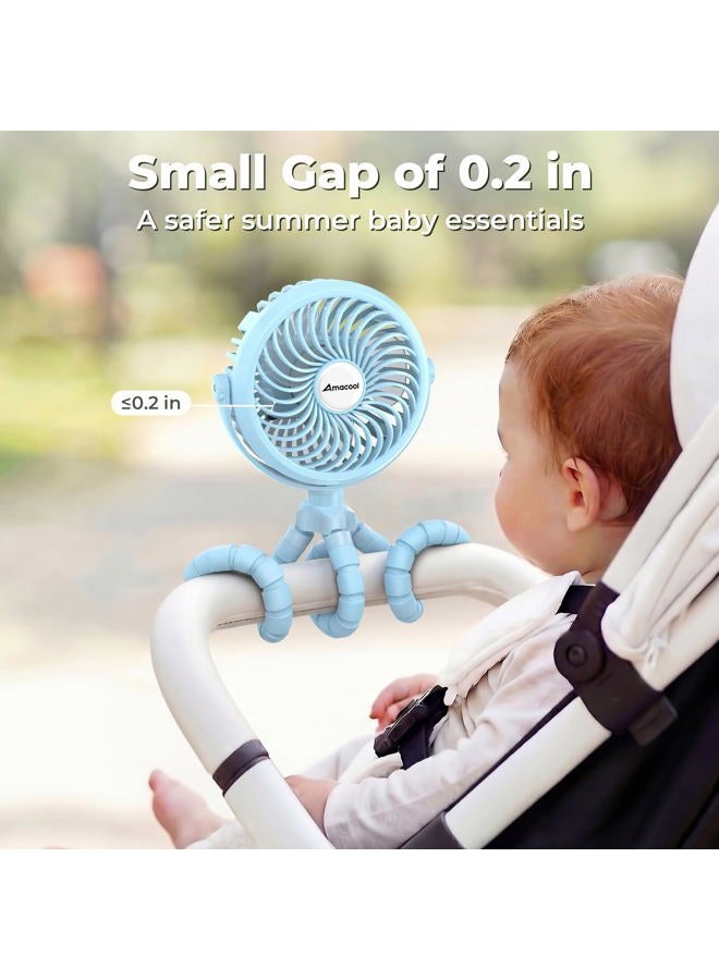 Amacool Pram Fan Battery Operated Stroller Fan Flexible Tripod Clip On fan with 3 Speeds and Rotatable Handheld Personal fans for Car Seat Crib Bike Treadmill(Blue) - Image 2