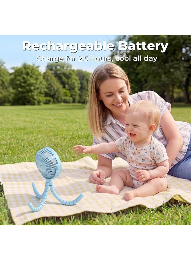 Amacool Pram Fan Battery Operated Stroller Fan Flexible Tripod Clip On fan with 3 Speeds and Rotatable Handheld Personal fans for Car Seat Crib Bike Treadmill(Blue) - Image 4