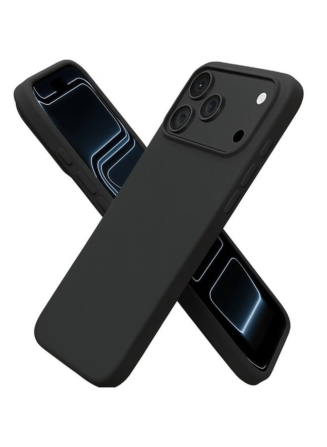 غطاء حماية من السيليكون السائل لهاتف آيفون 17 برو ماكس - مزود ببطانة داخلية من الألياف الدقيقة، ملمس ناعم كالحرير، مقاوم للخدش، غطاء رقيق مقاوم للصدمات - لون رمادي داكن