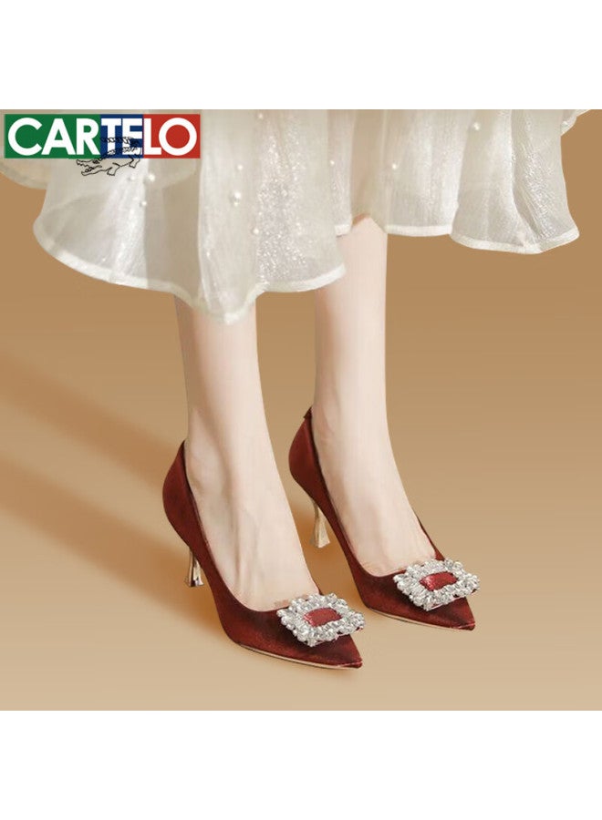 Cartelo Crystal Pointed Toe High Heel Wedding Shoes Kcc 5 Red Size 38 - Image 1
