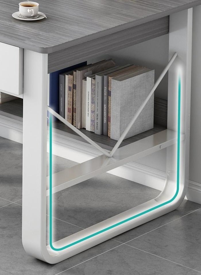 إيونتو مكتب منزلي عصري بقياس 140 سم مع 3 أدراج تخزين كبيرة - محطة عمل خشبية أنيقة للدراسة والألعاب والعمل عن بُعد - Image 3