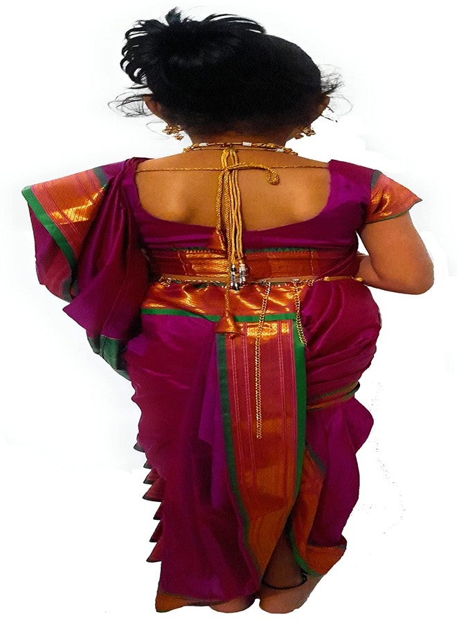 LUSTER ساري لستار الفتاة من الحرير شاهي ماستاني نافواري 9 فاري للأطفال الرضع جاهز للارتداء مخيط تقليدي ماهاراشتري في الزواج، المناسبات، المهرجانات والمناسبات التقليدية (5-6 سنوات، بنفسجي) - Image 3