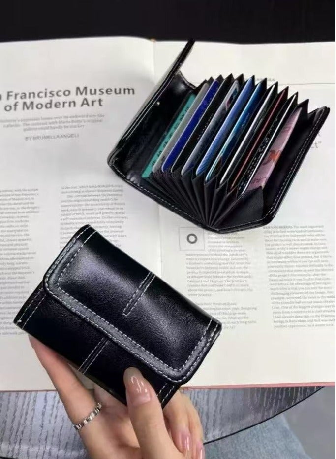 Waxed Leather Card Holder - 9 Slots & 2 Hidden Pockets - Push Button Closure - Slim Secure Wallet (Men Women) - Image 1