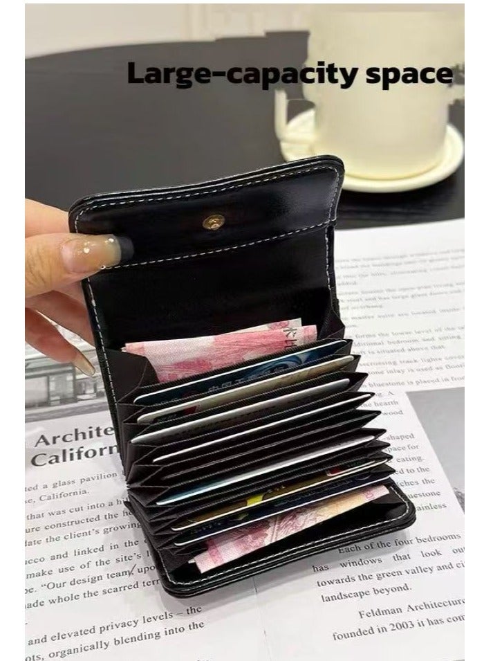 Waxed Leather Card Holder - 9 Slots & 2 Hidden Pockets - Push Button Closure - Slim Secure Wallet (Men Women) - Image 2