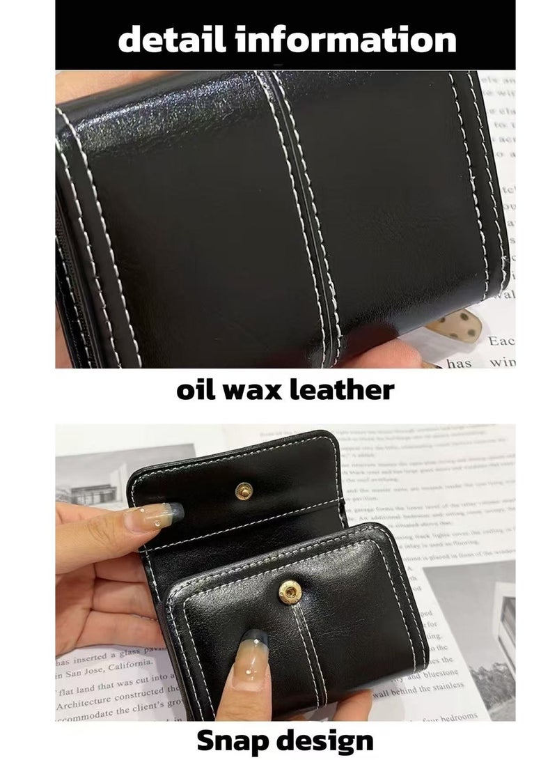 Waxed Leather Card Holder - 9 Slots & 2 Hidden Pockets - Push Button Closure - Slim Secure Wallet (Men Women) - Image 3