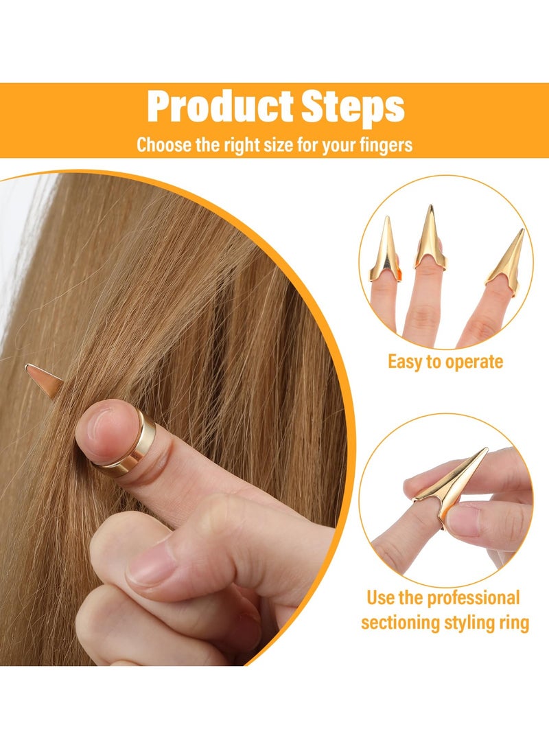 10 Pcs Metal Hair Parting Rings, pinky Selecting Tools, Stainless Steel Finger Tool for Hair stitch Braiding Curling Extension  Cosplay (Gold, Silver) - Image 5