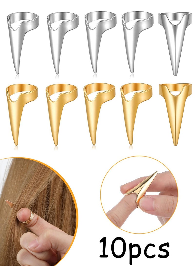 10 Pcs Metal Hair Parting Rings, pinky Selecting Tools, Stainless Steel Finger Tool for Hair stitch Braiding Curling Extension  Cosplay (Gold, Silver) - Image 1