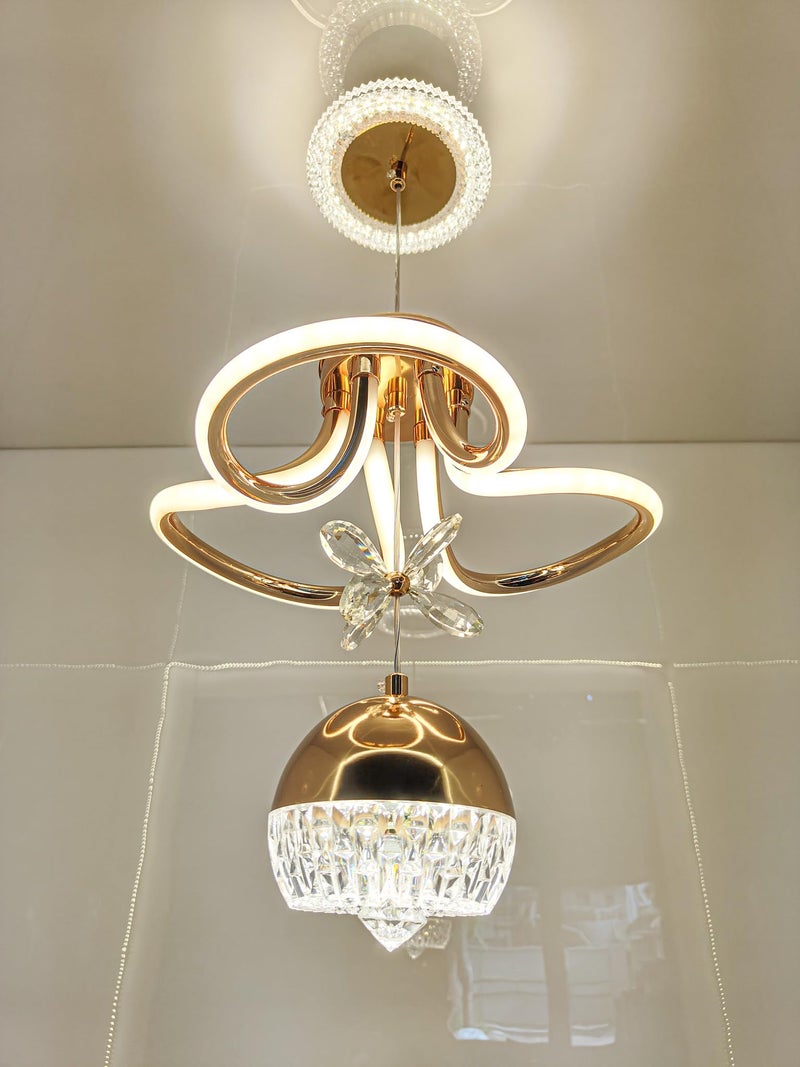 swanart Modern LED Chandelier with Crystal Pendant - Dimmable Gold Ceiling Light Fixture for Living Room, Dining Room, Bedroom - Image 3