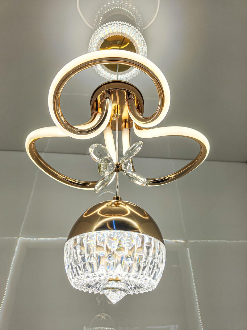 swanart Modern LED Chandelier with Crystal Pendant - Dimmable Gold Ceiling Light Fixture for Living Room, Dining Room, Bedroom - Image 4