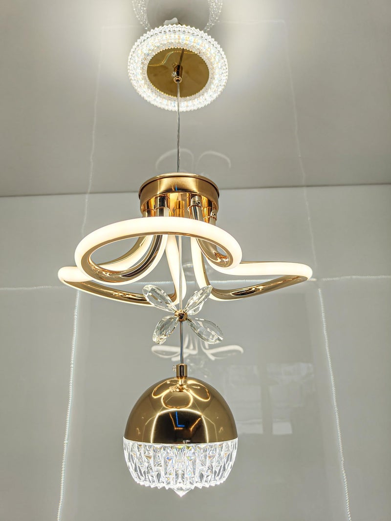 swanart Modern LED Chandelier with Crystal Pendant - Dimmable Gold Ceiling Light Fixture for Living Room, Dining Room, Bedroom - Image 5