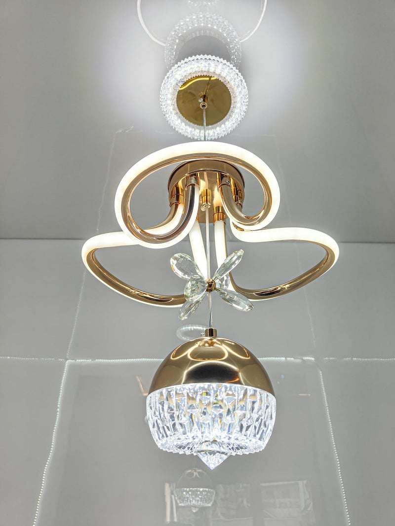 swanart Modern LED Chandelier with Crystal Pendant - Dimmable Gold Ceiling Light Fixture for Living Room, Dining Room, Bedroom - Image 1
