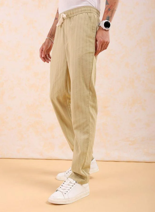 The Indian Garage Co  The Indian Garage Co Men Relaxed Cropped Vertical Striped Mid-Rise Trousers for Men | Best Price UAE