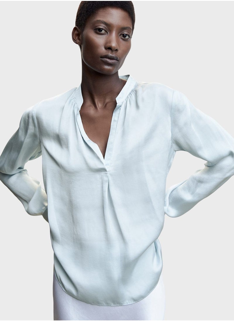 MANGO - V-Neck Satin Top - Image 1