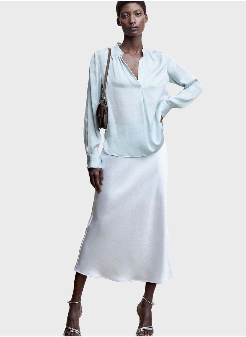 MANGO - V-Neck Satin Top - Image 1