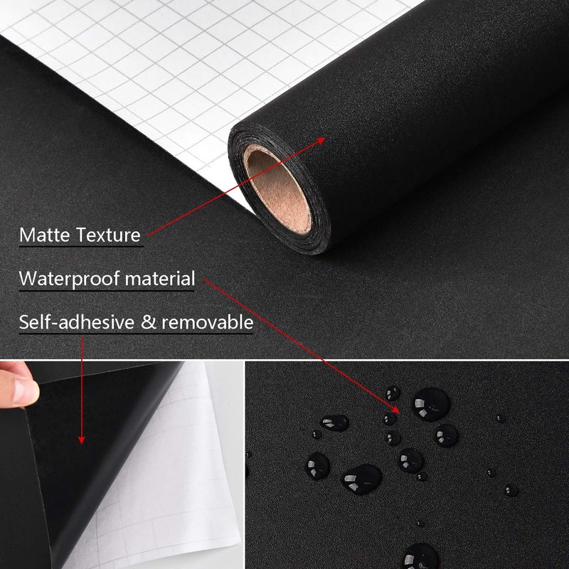 Mecpar Solid Black Wallpaper 15.7"" X 118"" Peel And Stick Wallpaper Matte Textured Black Contact Paper Vinyl Self-Adhesive Removable Thick Wall Paper For Rooms Walls Kitchen Countertop Cabinet - Image 5