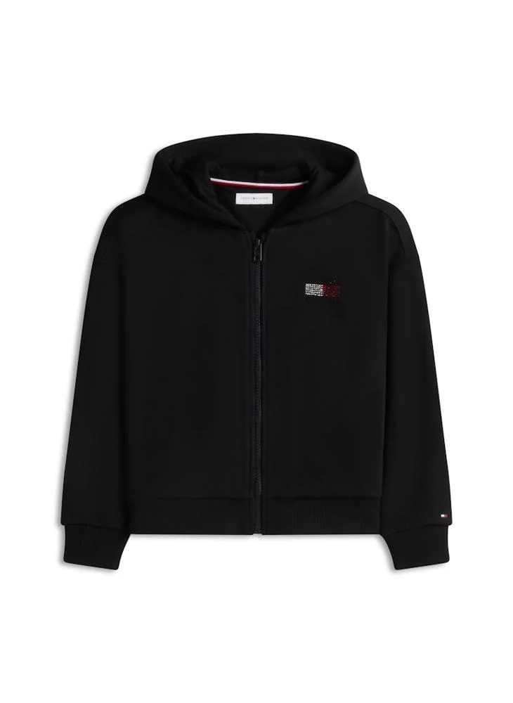 Tommy Hilfiger Rhinestone Flag Relaxed Zip-Thru Hoody