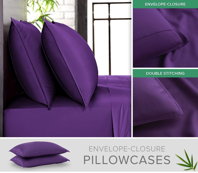 Pure Bamboo California King Sheets by Pure Bamboo  Genuine 100% Organic Viscose Derived from Bamboo Bed Sheet Set  Soft & Cooling  Double Stitching  Lifetime Quality Promise (California King  Purple)  - Image 3