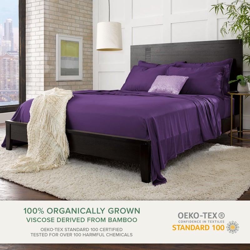 Pure Bamboo California King Sheets by Pure Bamboo  Genuine 100% Organic Viscose Derived from Bamboo Bed Sheet Set  Soft & Cooling  Double Stitching  Lifetime Quality Promise (California King  Purple)  - Image 2