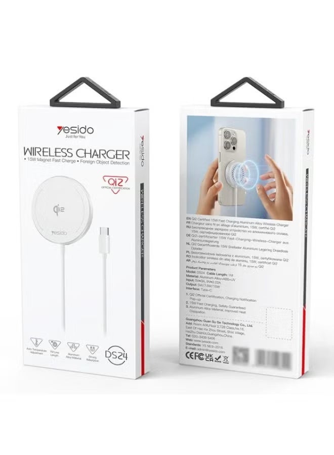 Yesido DS24 15W QI2.0 Desktop Magnetic Fast Charging Wireless Charger(White) - Image 1