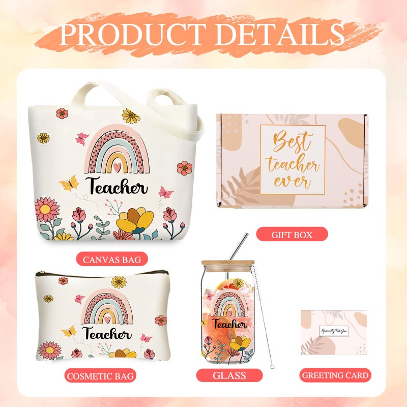 DHQH Teacher Christmas Gifts for Women - Funny Teacher Gift Set with 16OZ Glass Cup  Tote Bag & Thank You Gift Ideas from Mom or Sister - Image 2