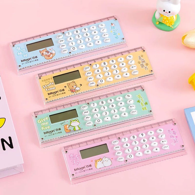 Ruler Calculator Cartoon Student Supplies Learning Stationery Ruler Mini Electronic Gift Calculator - Image 1